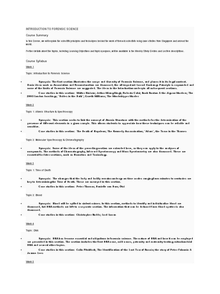 Introduction To Forensic Science Course Summary | PDF | Forensic ...