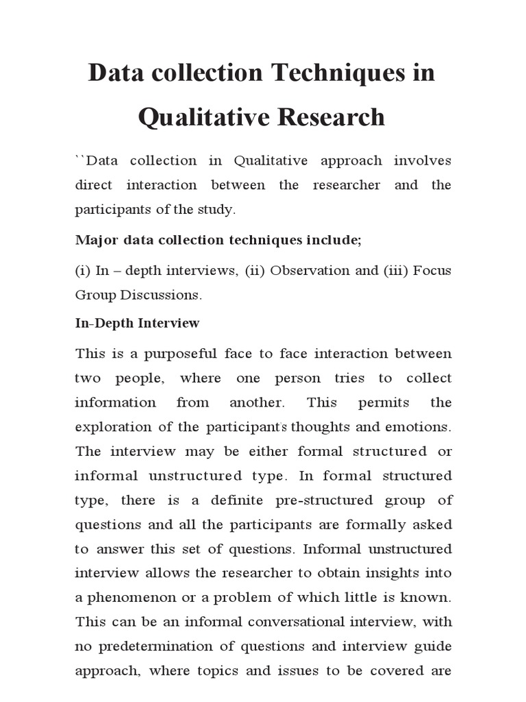 Data Collection Methods in Qualitative Research PDF Interview