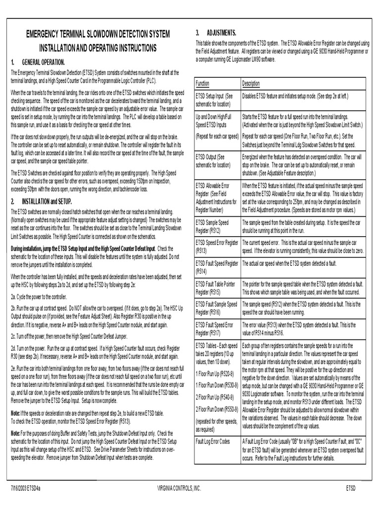ETSD Emergency Traction Slowdown Installation and Operation