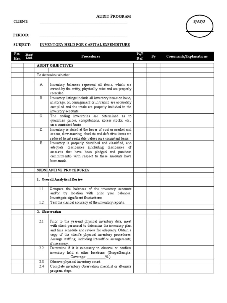 F-Ap-3 - Inventory Held For Capital Expenditure | PDF | Inventory | Audit