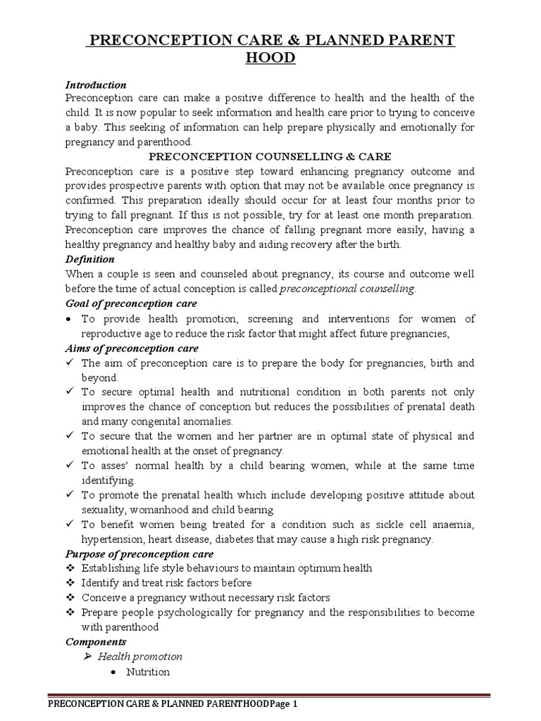 Preconception Care for Parenthood Preparation | PDF | Parenting ...