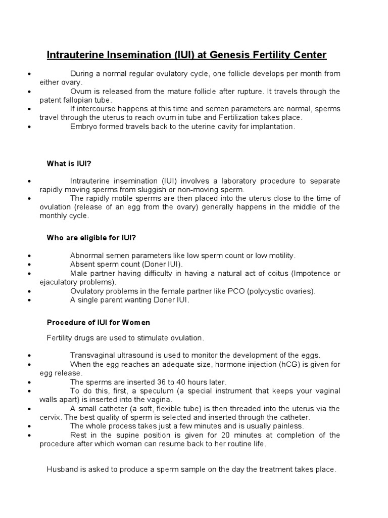 IUI Procedures at Genesis Fertility Center | PDF | Uterus | Infertility