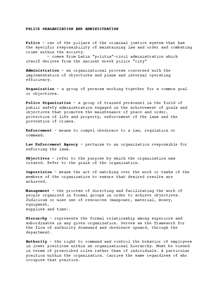 Police Organization and Administration Overview | PDF | Police | Hierarchy