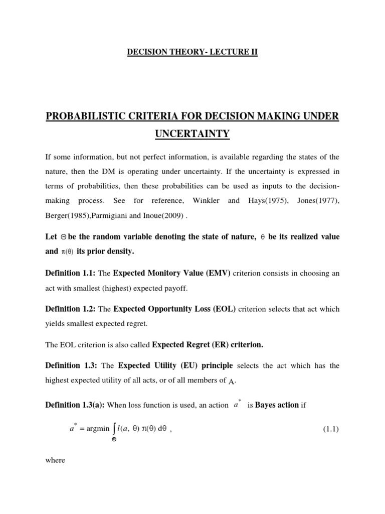 Probabilistic Decision-Making Criteria | PDF | Expected Value ...