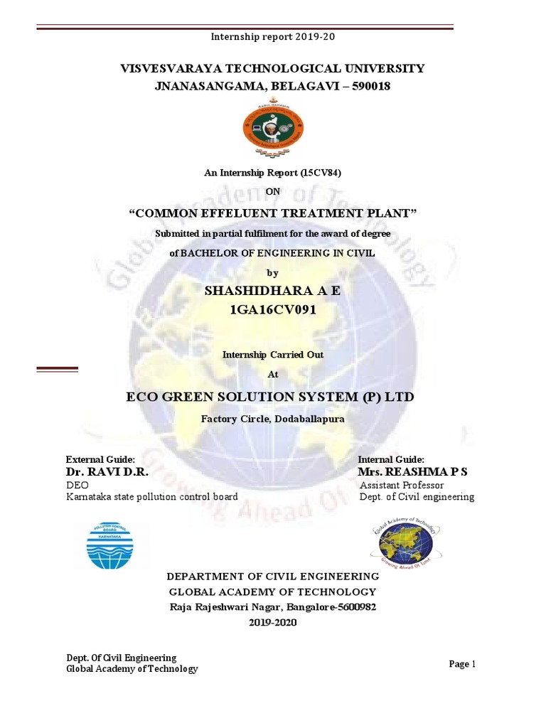Internship Report PDF Wastewater Sewage Treatment