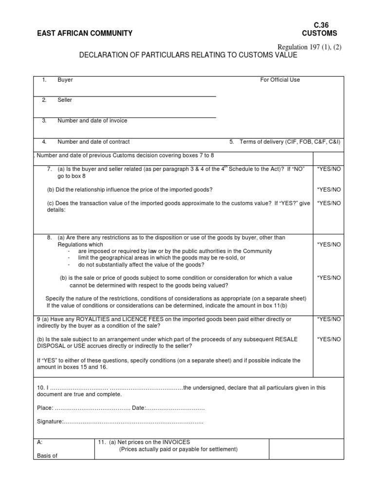 C.36 Customs Declaration Form | PDF | Prices | Business