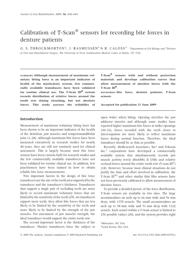 Calibration of T-Scan Sensors For Recording Bite Forces in Denture ...