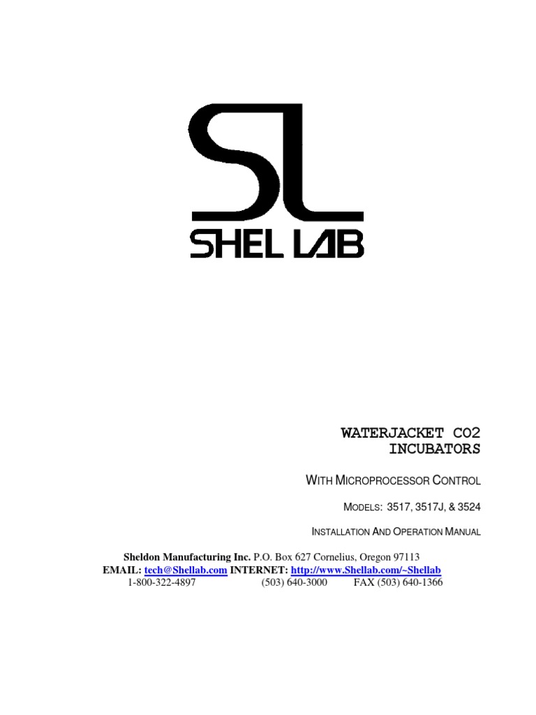 Shel Lab Water Jacket CO2 Incubator User and Service Manual PDF