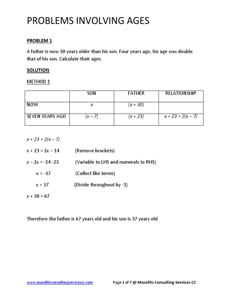 Age Problem Solving Guide | PDF | Teaching Mathematics | Mathematical ...
