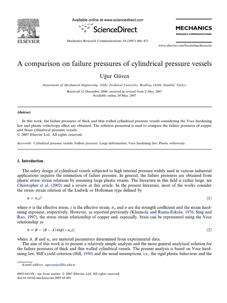 A Comparison On Failure Pressures of Cylindrical Pressure Vessels | PDF ...