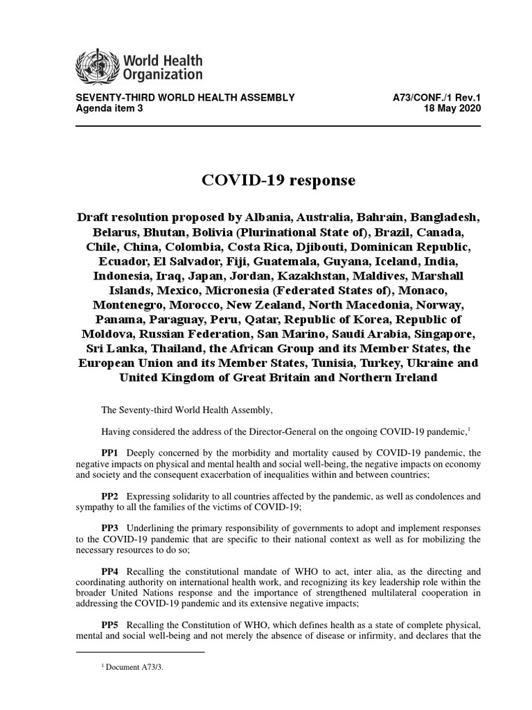 Agenda From World Health Assembly PDF World Health Organization