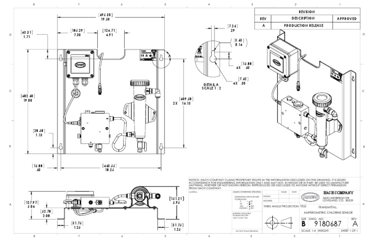 Amperometric Chlorine Sensor Drawing | PDF | Engineering