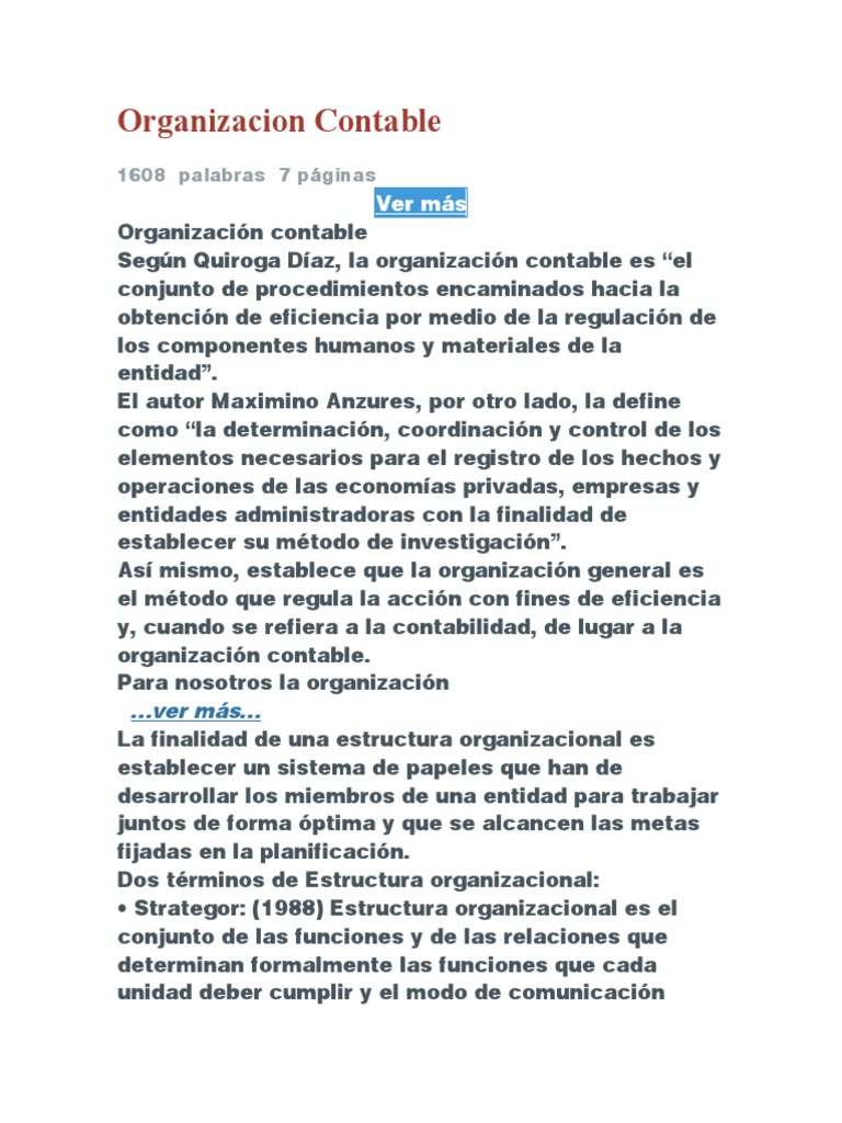 Organización Contable y Estructura | PDF