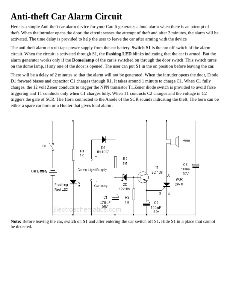 AntiTheft Car Alarm Circuit Circuit Diagram