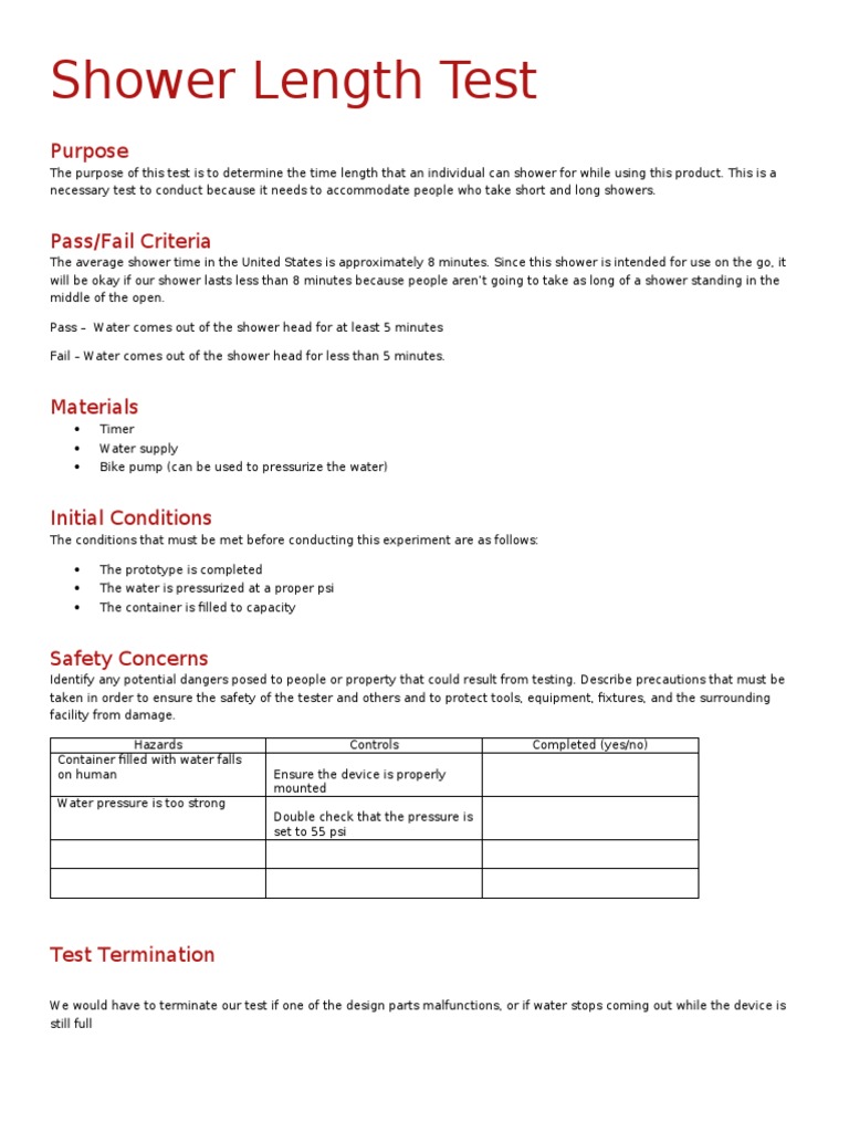 Shower Duration Testing Procedure | PDF | Wellness | Science & Mathematics