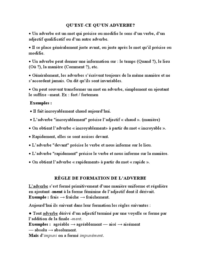 Les Adverbes Pdf Morphologie Syntaxe
