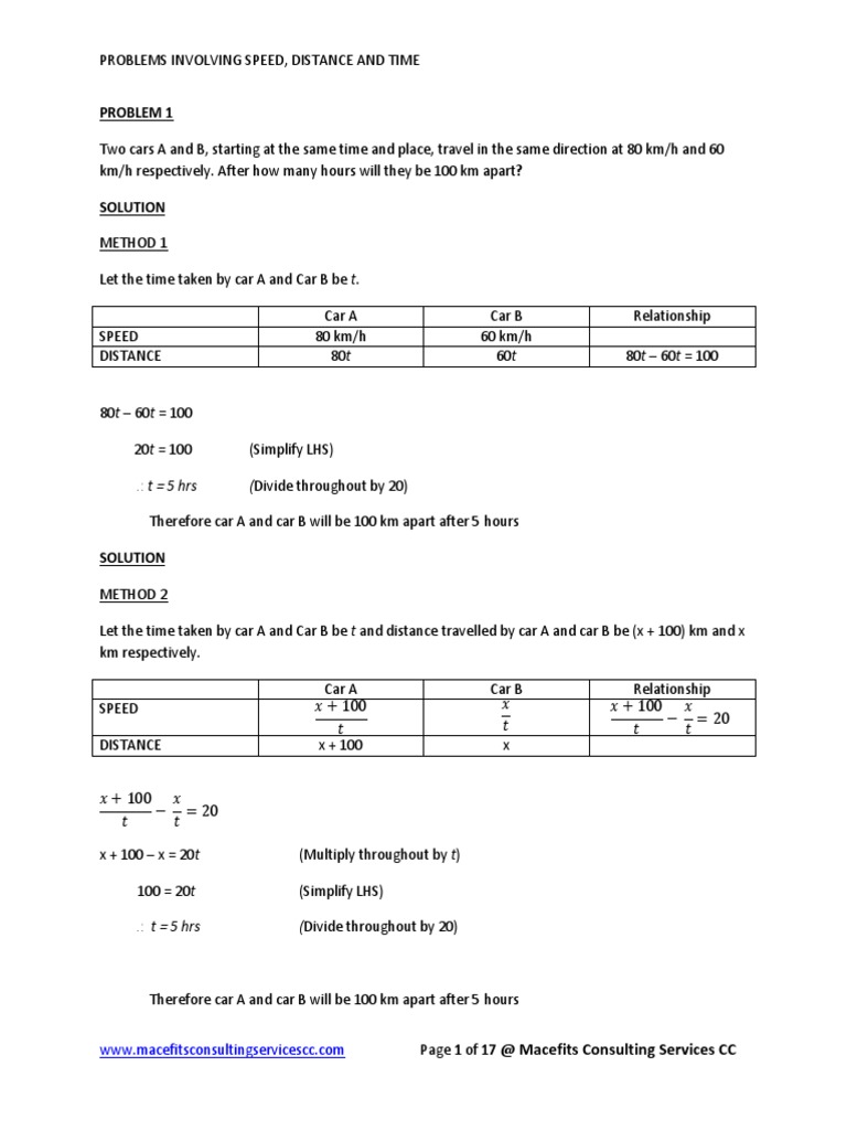 Speed, Distance, and Time Problems | PDF | Speed | Human Resource ...