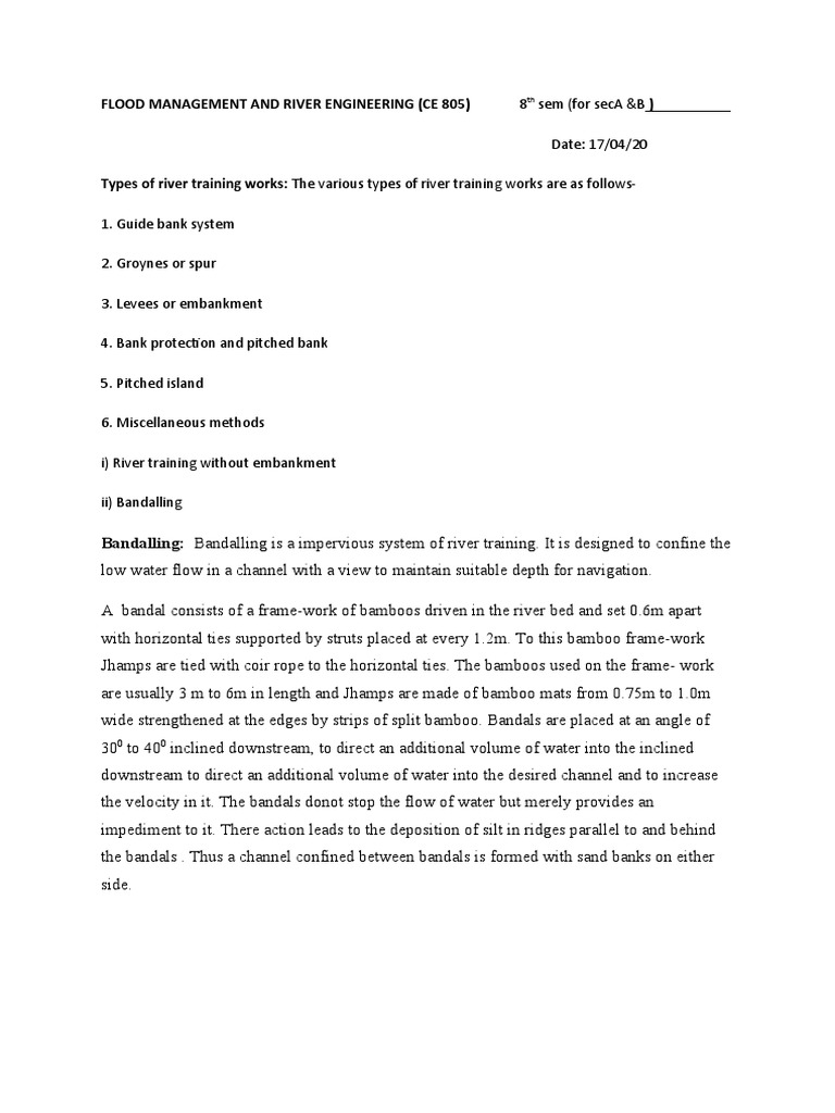 Flood Management and River Engineering (Ce 805) 8 | PDF