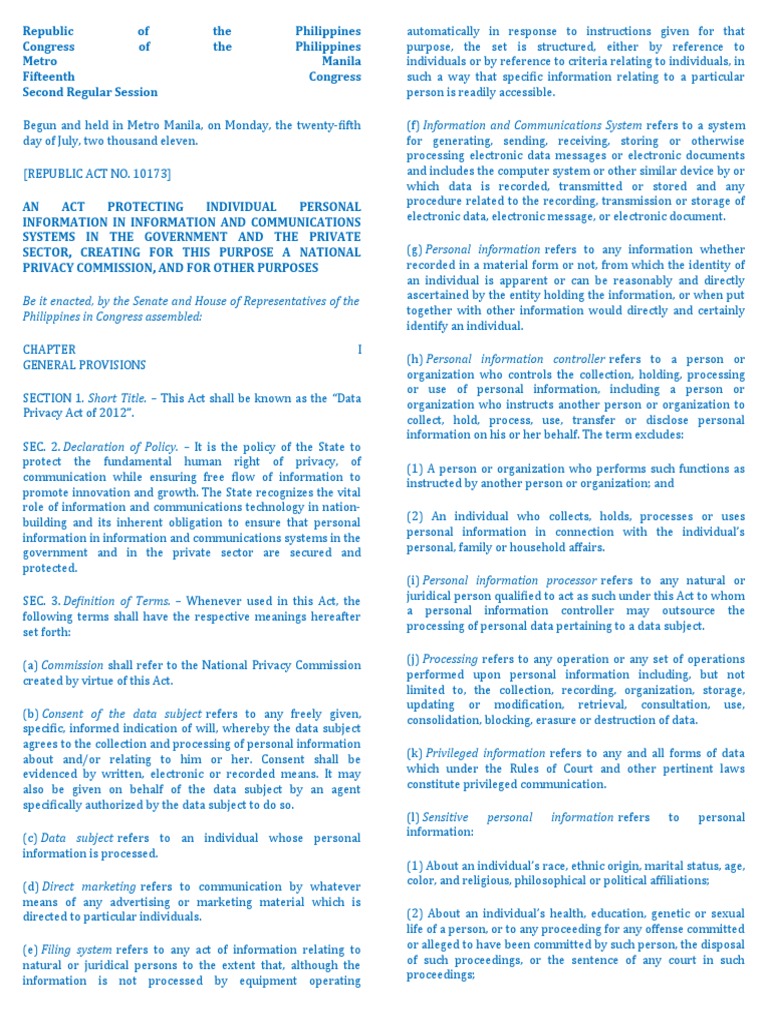 Data Privacy Act of 2012 Overview | PDF | Privacy | Information Privacy