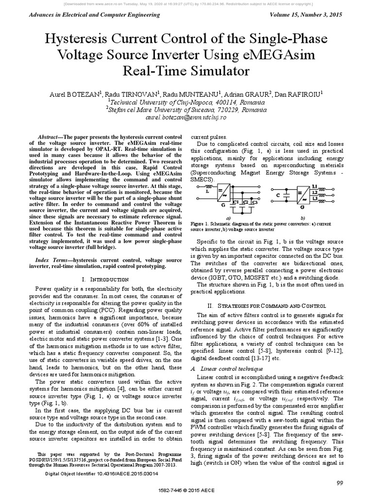 Hysteresis Current Control of The Single-Phase Voltage Source Inverter ...
