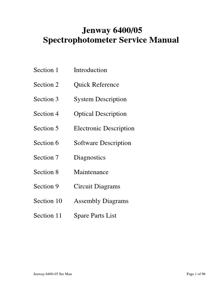 Jenway 6400, 6405 Spectrophotometer Service Manual PDF PDF