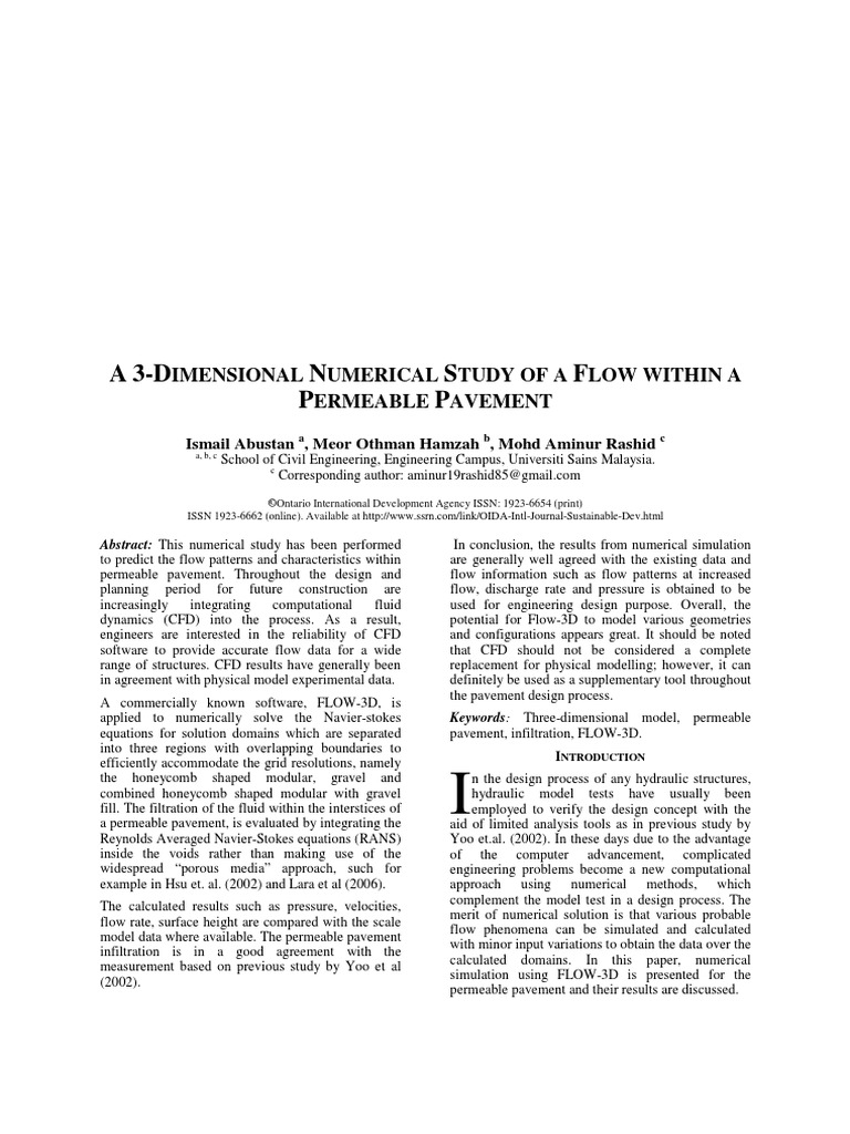 A 3 Dimensional Numerical Study of A Flow Within A Permeable Pavement ...