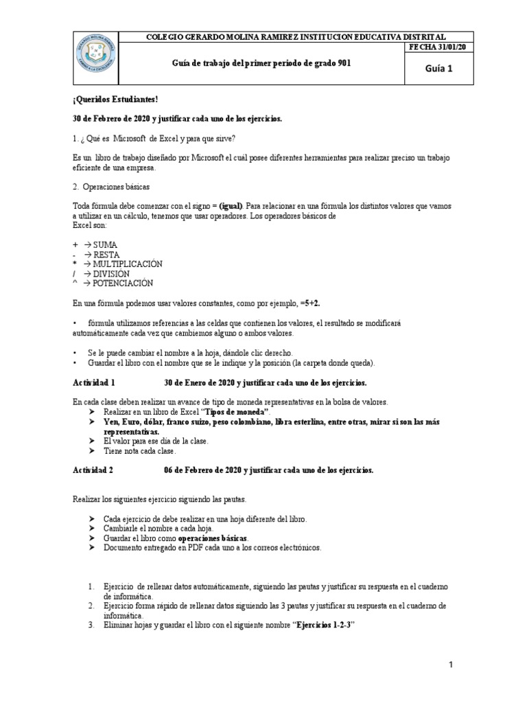 Guía__Excel_Grado_Noveno_901 | PDF | Microsoft Excel | Hoja de cálculo