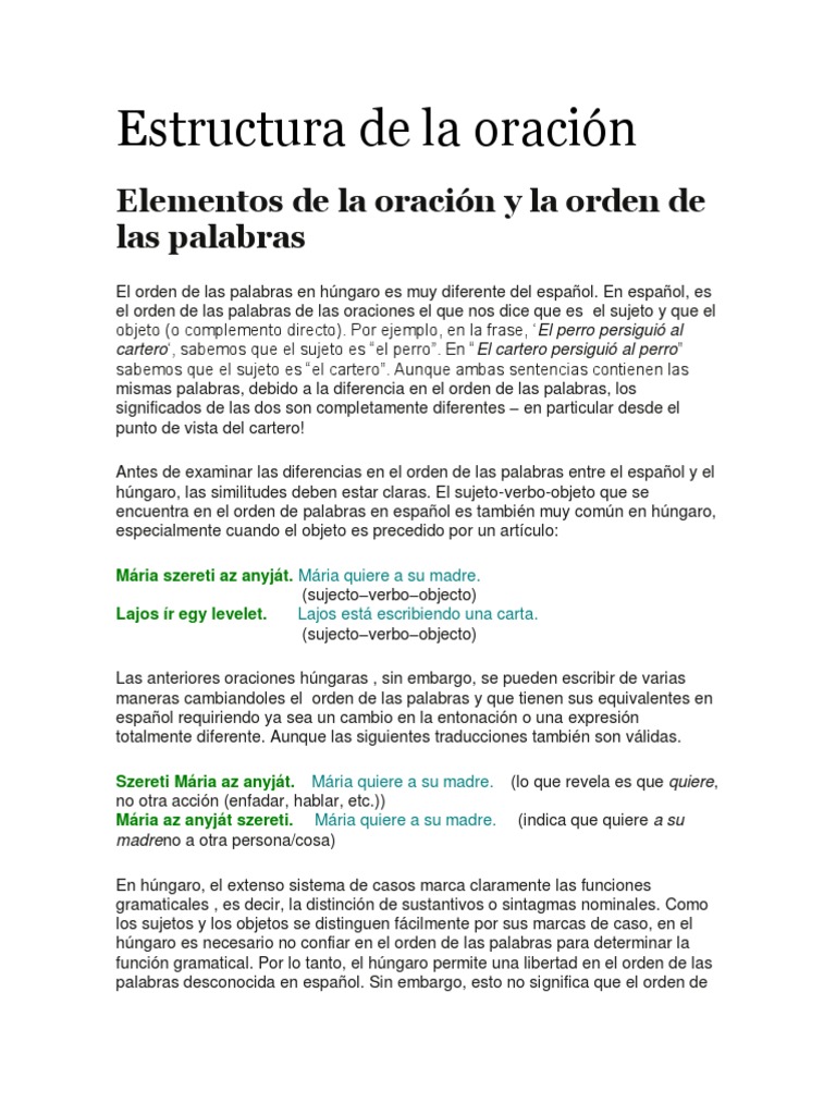 Estructura de La Oracion | PDF | Predicado (Gramática) | Verbo