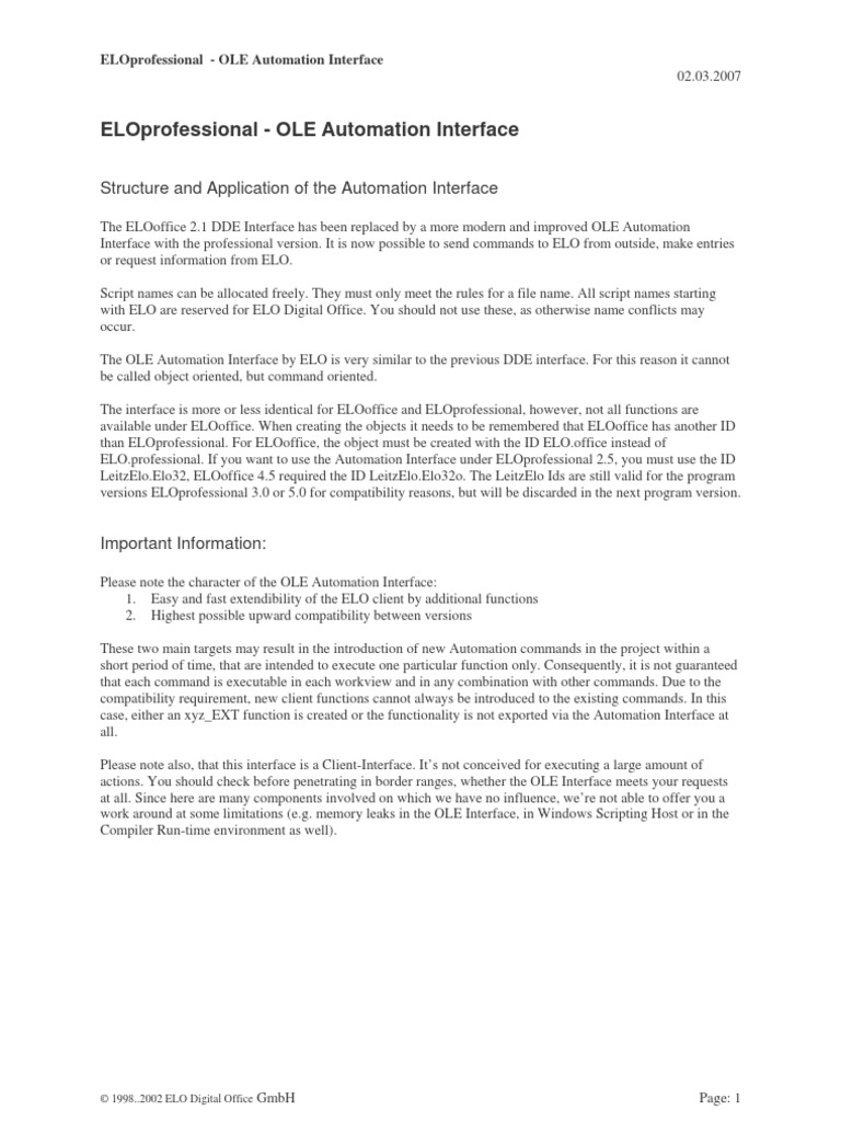 ELO OLE Automation Interface Description UK | PDF | Scripting Language ...