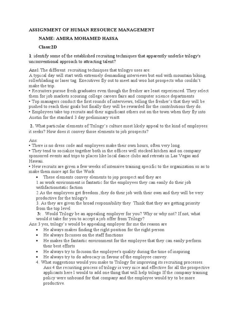 Assignment One Human Resource Management | PDF | Employment | Business