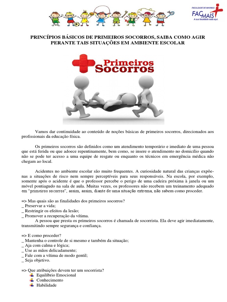 Princípios Básicos de Primeiros Socorros Na Escola | PDF | Reanimação ...