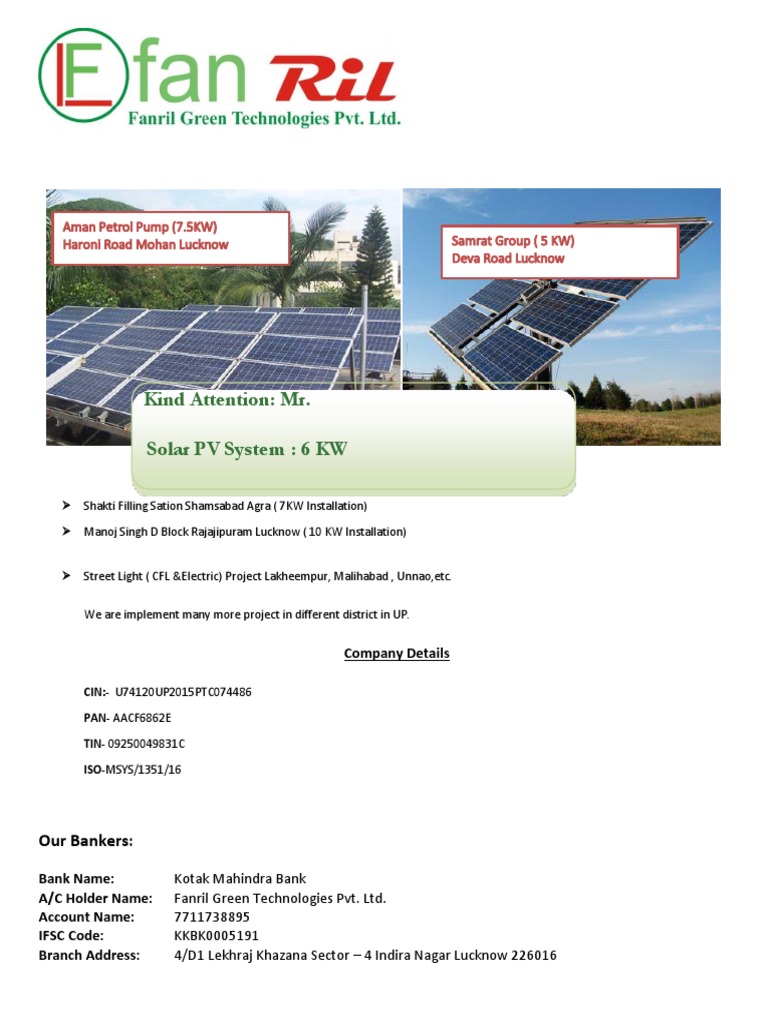 6KW Solar PV System Proposal | PDF | Photovoltaic System | Solar Power