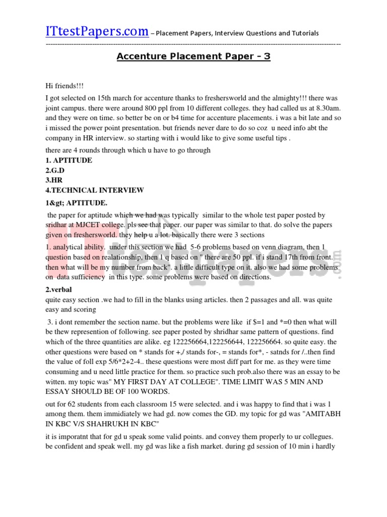 Accenture Placement Process Overview | PDF | Career & Growth | Sports ...
