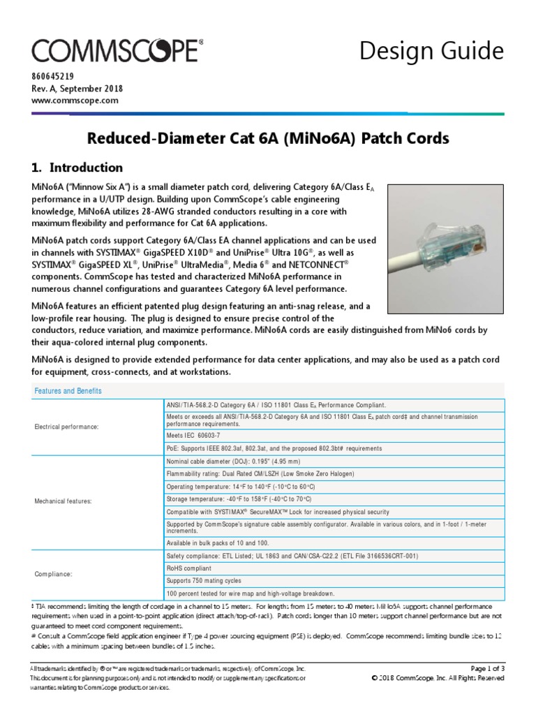 Design Guide: Reduced-Diameter Cat 6A (Mino6A) Patch Cords | PDF ...