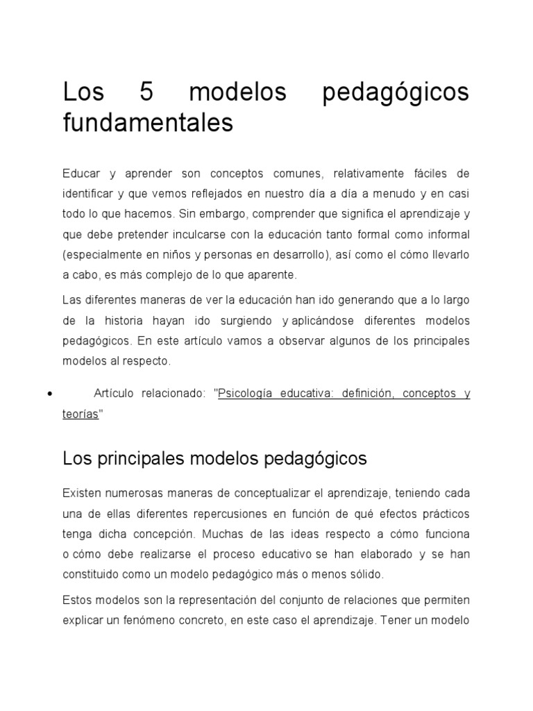 Los 5 Modelos Pedagógicos Fundamentales | PDF | Constructivismo ...