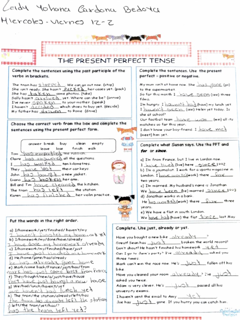 The Present Perfect Tense Leidy Yohana Cardona Bedoya Viernes Miercoles 12 2 Grammar Language Mechanics