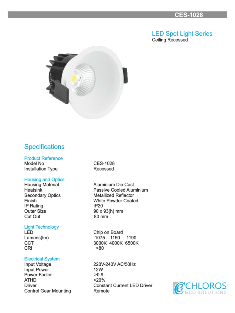 Specifications: LED Spot Light Series | PDF