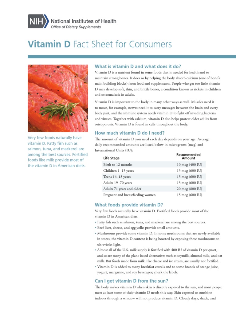 Vitamin D Fact Sheet For Consumers What Is Vitamin D and What Does It Do? PDF Vitamin D