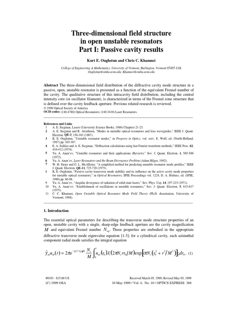 ThreeDimensional Field Structure in Open Unstable Resonators Part I
