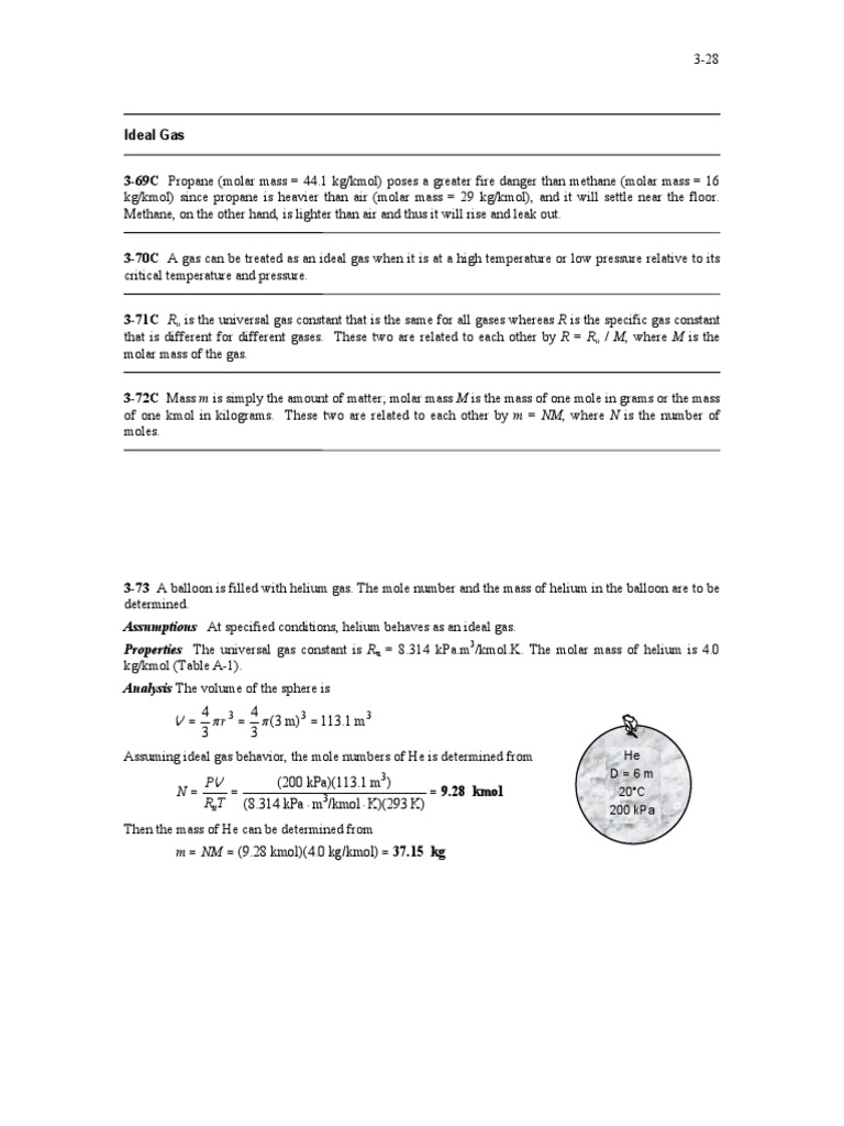 Assumptions At Specified Conditions Helium Behaves As An Ideal Gas Properties The Universal Gas Constant Is R Analysis The Volume Of The Sphere Is Mole Unit Gases