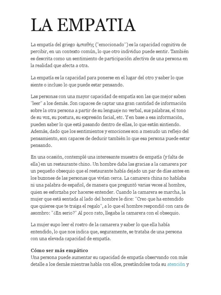 La importancia de la empatía en la vida | PDF | Empatía | Cognición