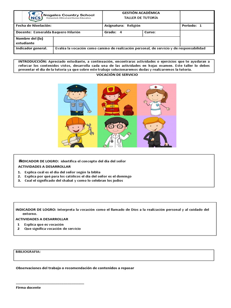 Taller de Vocación y Servicio Grado 4 | PDF | Crecimiento personal y ...