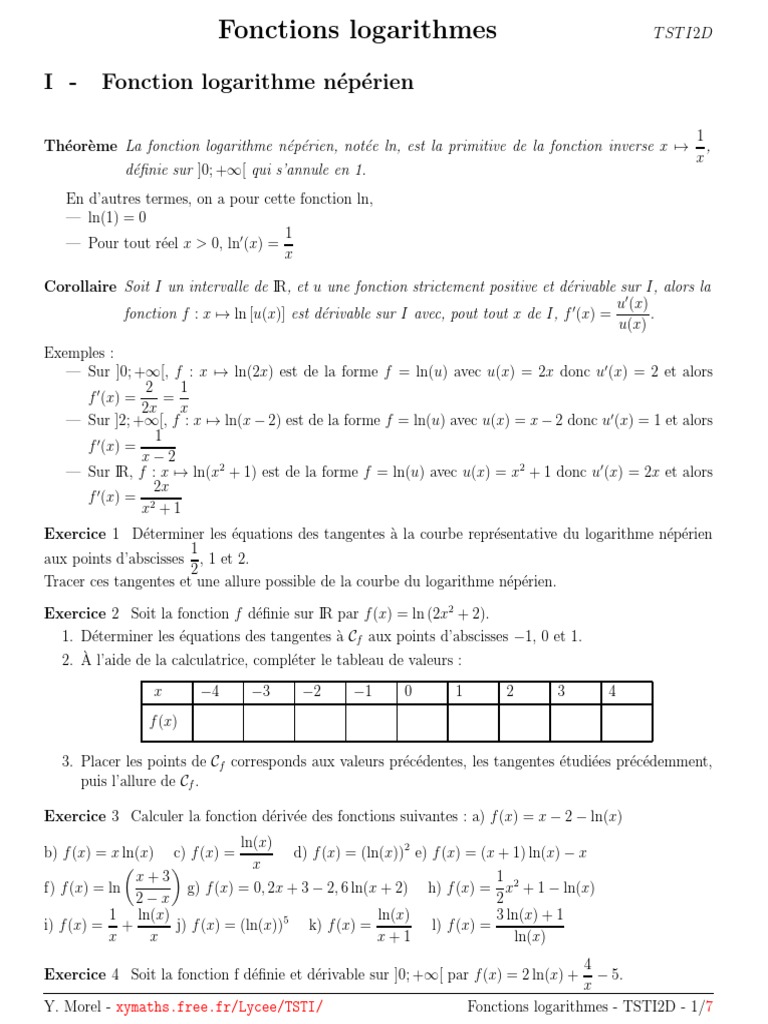 Etude De Fonction Logarithme Exercice Corrigé Pdf Cours Logarithme | PDF | Décibel | Analyse mathématique