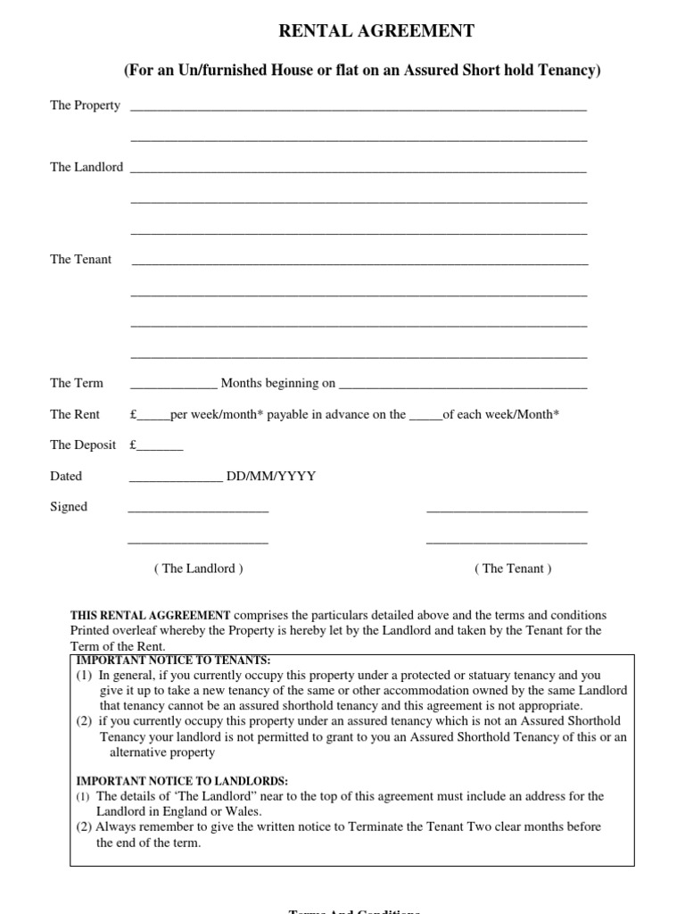 Tenancy Agreement Leasehold Estate Landlord