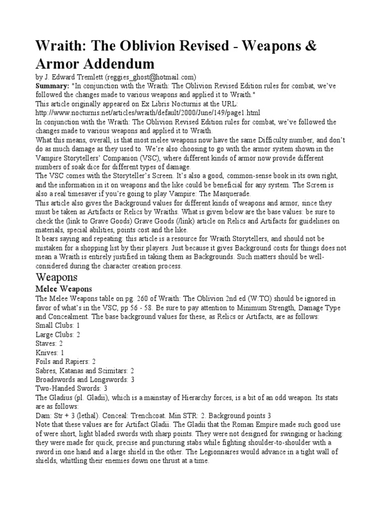 Wto Revised Weapons & Armor Addendum | PDF | Armour | Telescopic Sight