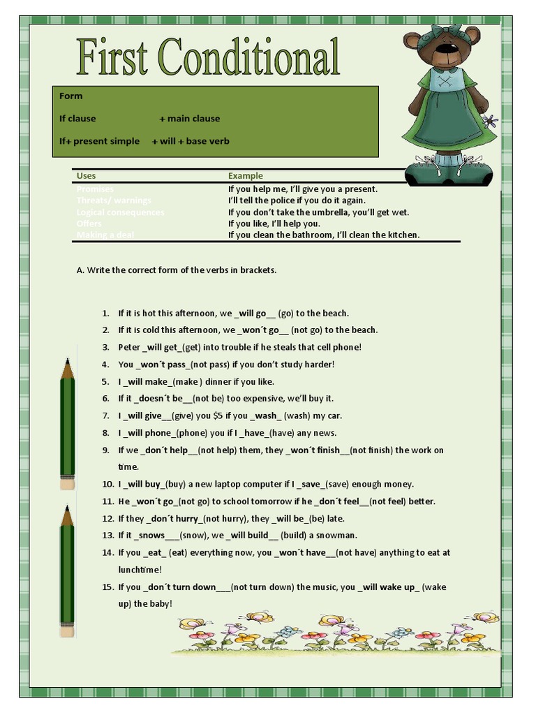 Form If Clause + Main Clause If+ Present Simple + Will + Base Verb ...