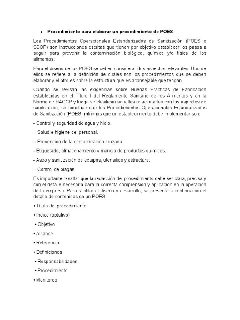 Guía para Crear POES en Alimentos | PDF | Análisis de Riesgo y Puntos ...