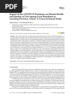 Impact of The COVID-19 Pandemic On Mental Health and Quality of Life Among Local Residents in Liaoning Province, China: A Cross-Sectional Study