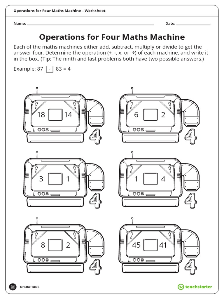 Four Maths Machine Operations Worksheet | PDF | Teaching Methods ...
