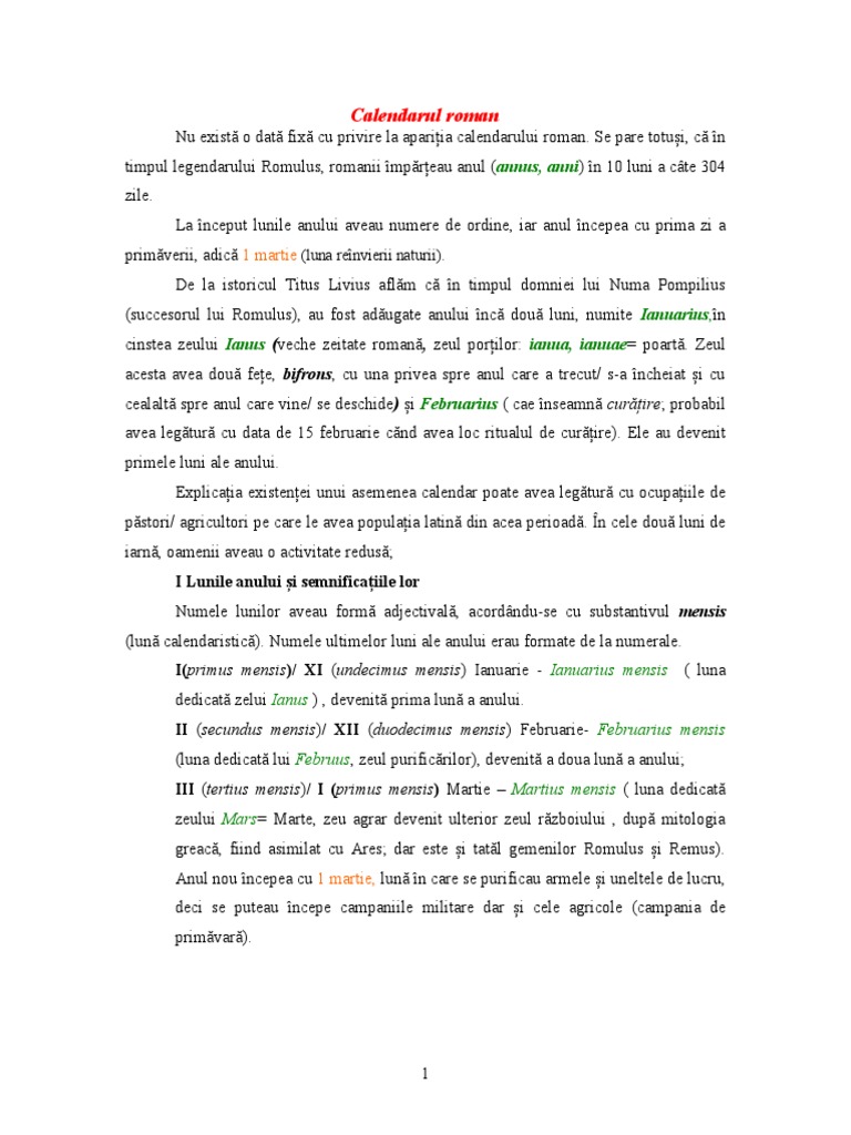 Calendarul Roman-1 | PDF